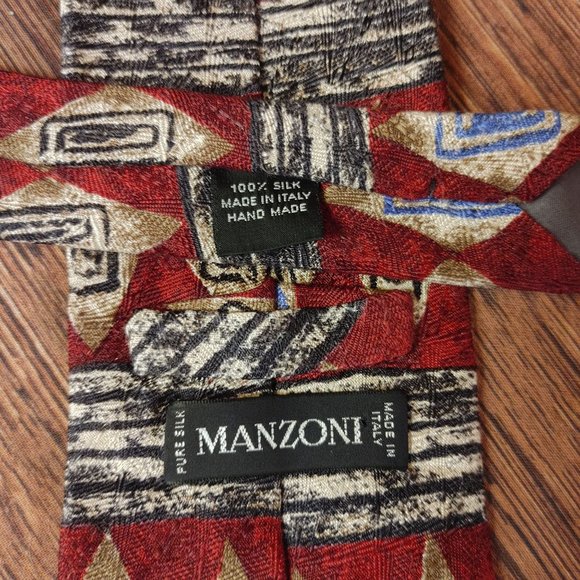 Manzoni Men's Red/Gray 100% Silk Made In Italy Tie - Picture 2 of 2